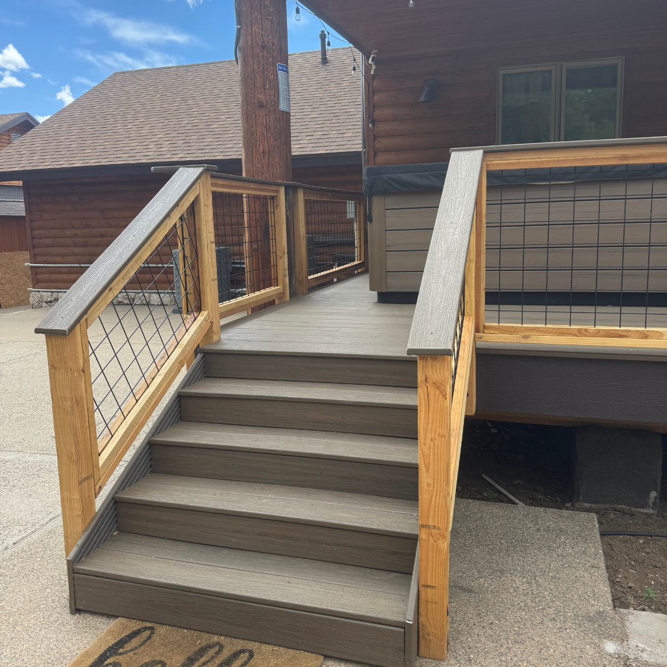 Elevated Deck with Wooden Stair Railings